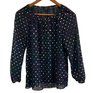 J Crew Popover Long Sleeve Rainbow Dot Chiffon Top XS Women’s
